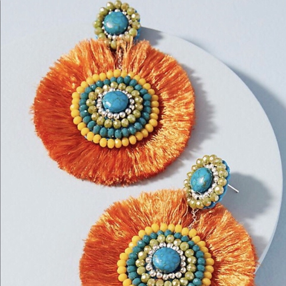 Anthropologie Orange Fringe drop earrings